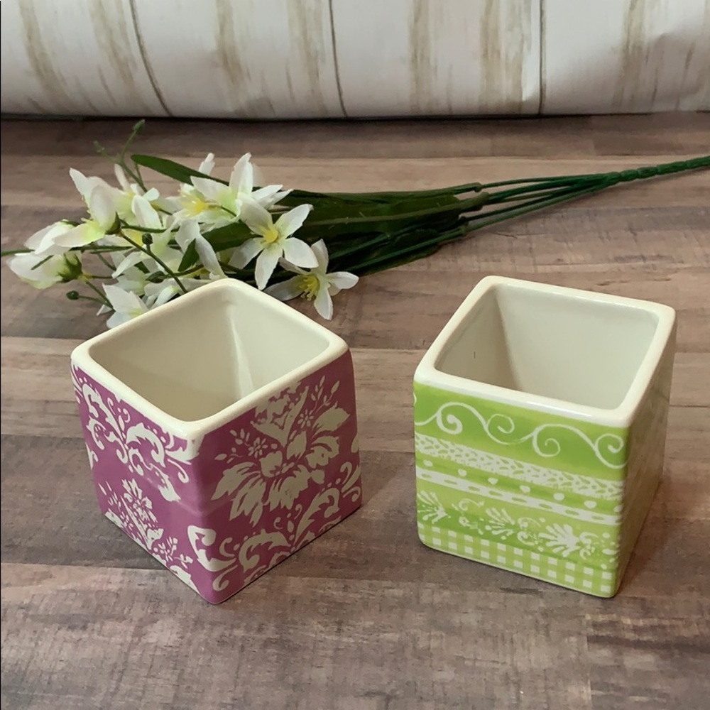Set of 2 Small Square Votive Holders Mauve & Green‎